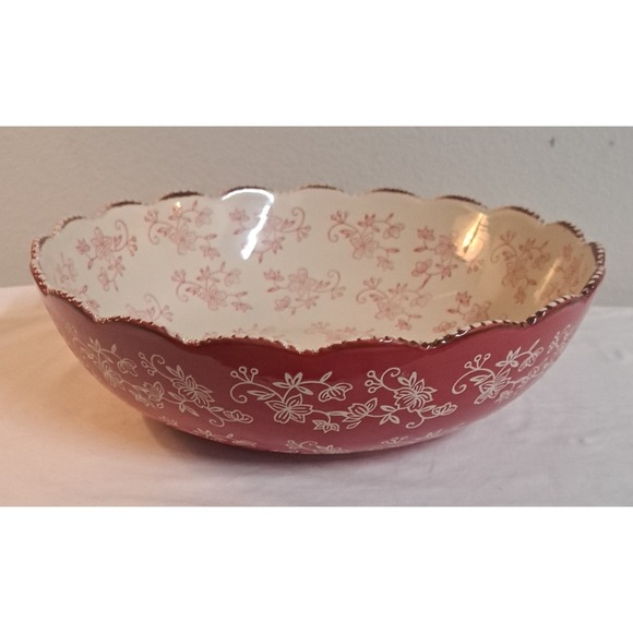Temp-tations by Tara Other - Temp-tations by Tara Floral Lace Cranberry Red 13" Serving Bowl 4 Qt Scalloped
